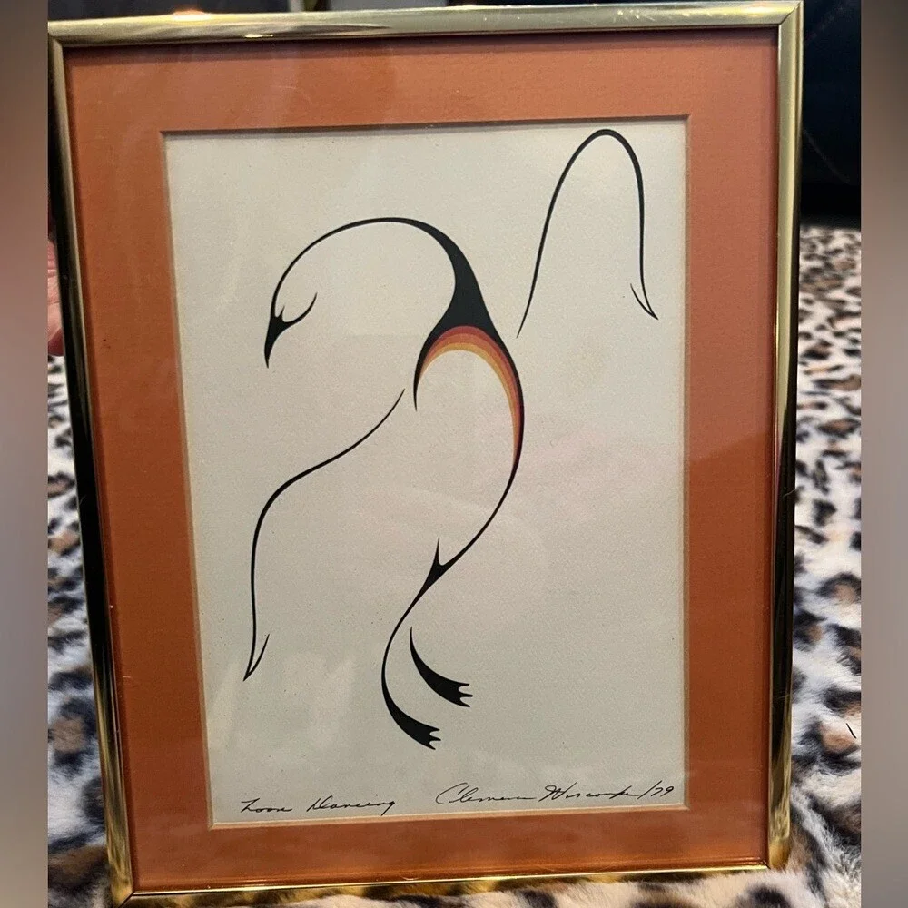 Aboriginal artwork framed gold birds native style art Toronto distinctive art
